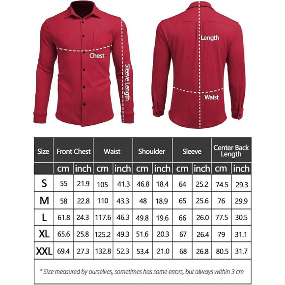 ❤️ Men's Corduroy Shirt Casual Shacket Long Sleeve Button Down Jacket-Red - Picture 5 of 5